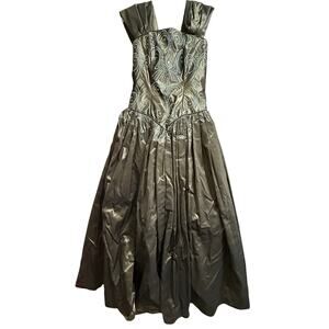 Rose Taft Couture 100% Silk Gown with Beaded Bodice